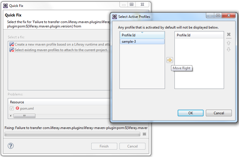 Figure 5: The Quick Fix tool also lets you pick existing Maven profiles to use with your project.