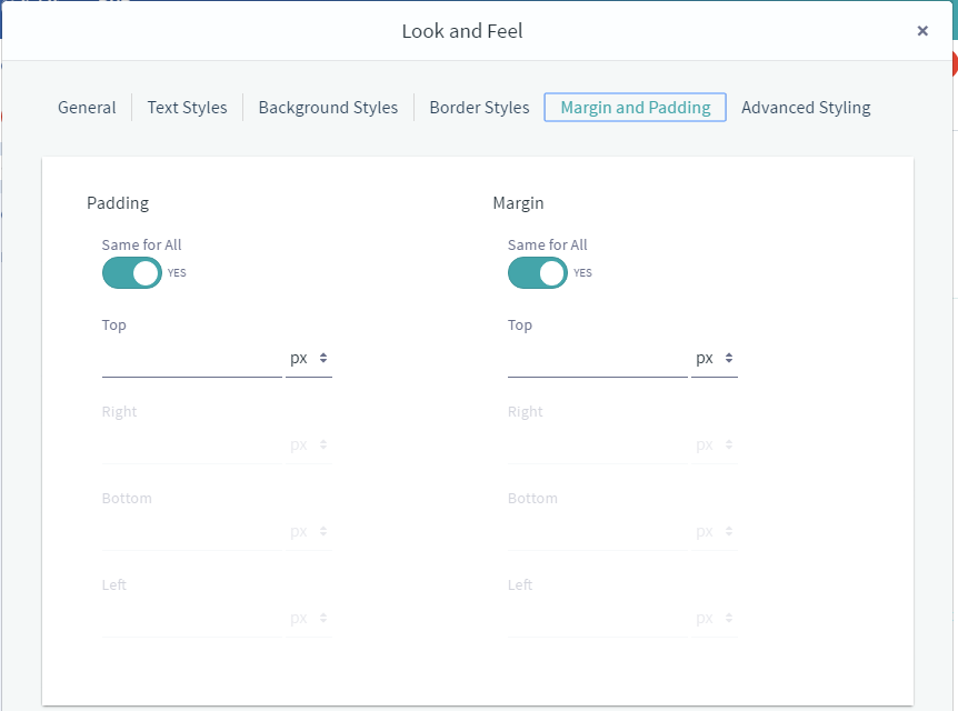 Figure 6: The Margin and Padding tab allows you to specify margin and padding lengths for the sides of your app.