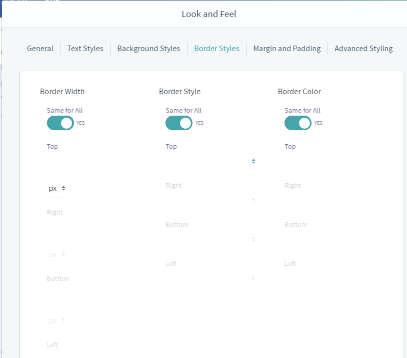 Figure 5: The Border Styles tab lets you specify a border width, style, and color for each side of the app.