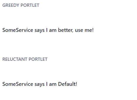 Figure 1: The Greedy Policy Option app provides two portlets that only print text. Youll dive deeper later to discover their interesting capabilities involving services.
