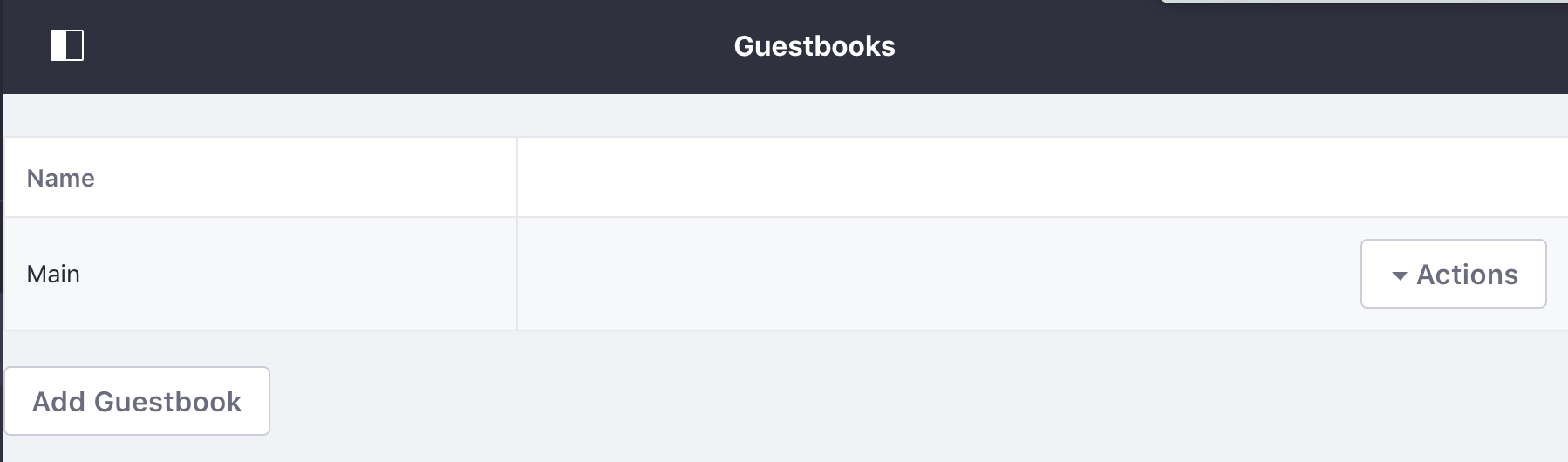 Figure 1: The Guestbook Admin portlet can add or edit guestbooks, configure their permissions, or delete them.