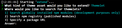 Figure 1: You can extend your theme using globally installed npm modules or published npm modules.