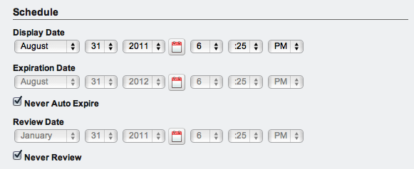 Figure 3.19: Schedule for Publishing Content
