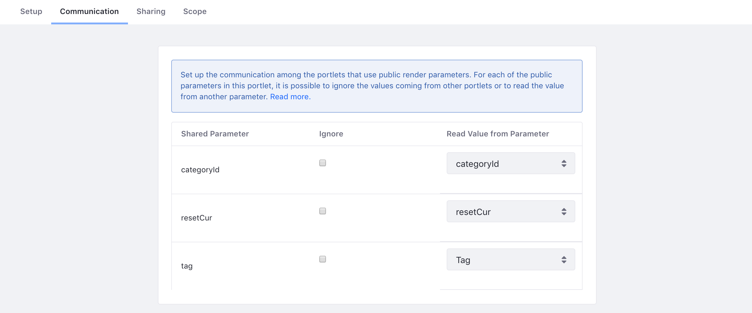 Figure 1: You can configure portlets to communicate with each other using public render parameters.
