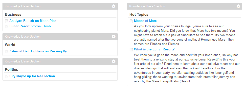 Figure 14.33: Heres an image of Knowledge Base Section portlets being displayed on a page.