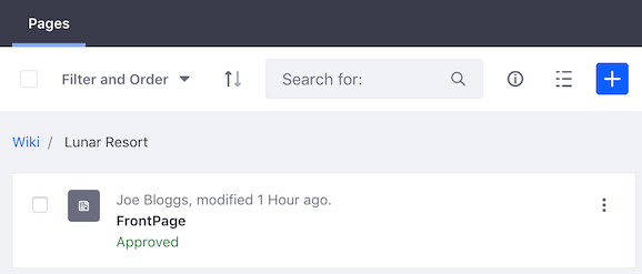 Figure 3: The wiki nodes view in site administration has features that help you access and learn information about a wiki nodes pages.