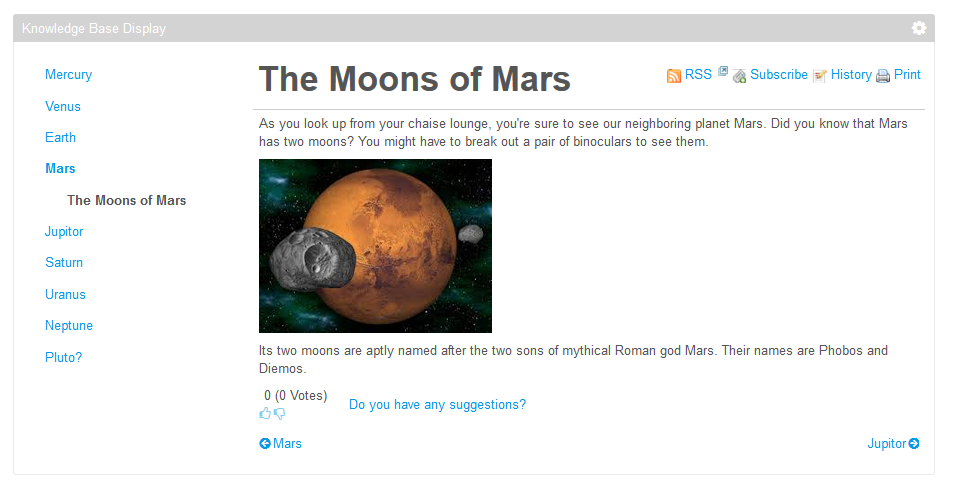 Figure 14.30: The Knowledge Base Display portlets navigation and viewing area facilitates viewing article hierarchies.