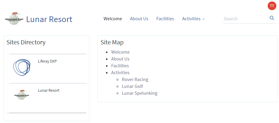 Figure 2: The Sites Directory application lets users navigate between sites organized hierarchically. The Site Map application lets users navigate among pages of a site organized hierarchically.