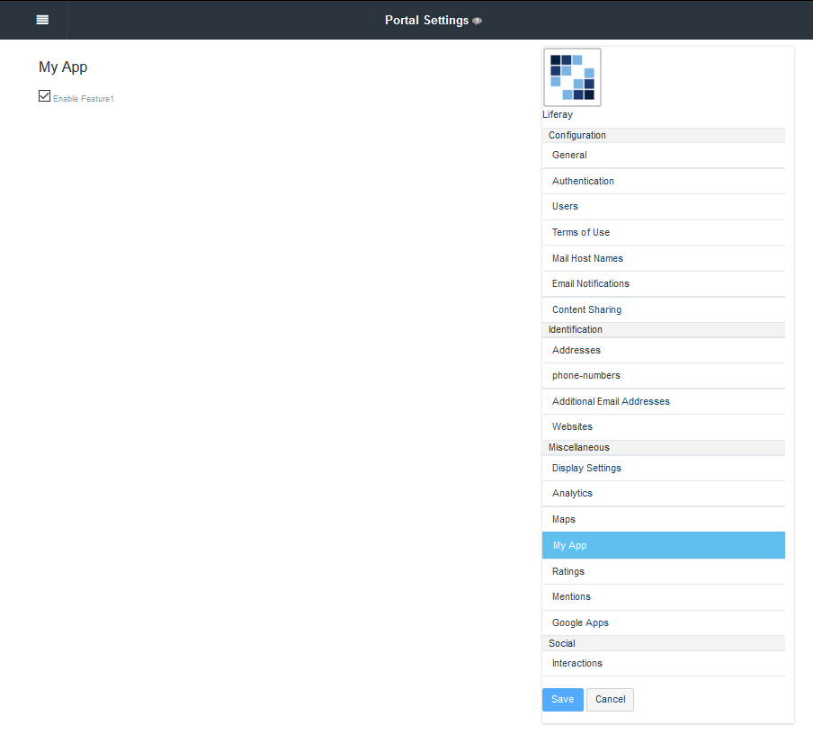Figure 1: The Form Navigator framework lets you add your apps configuration forms to existing form navigators, like the one used in Portal Settings.