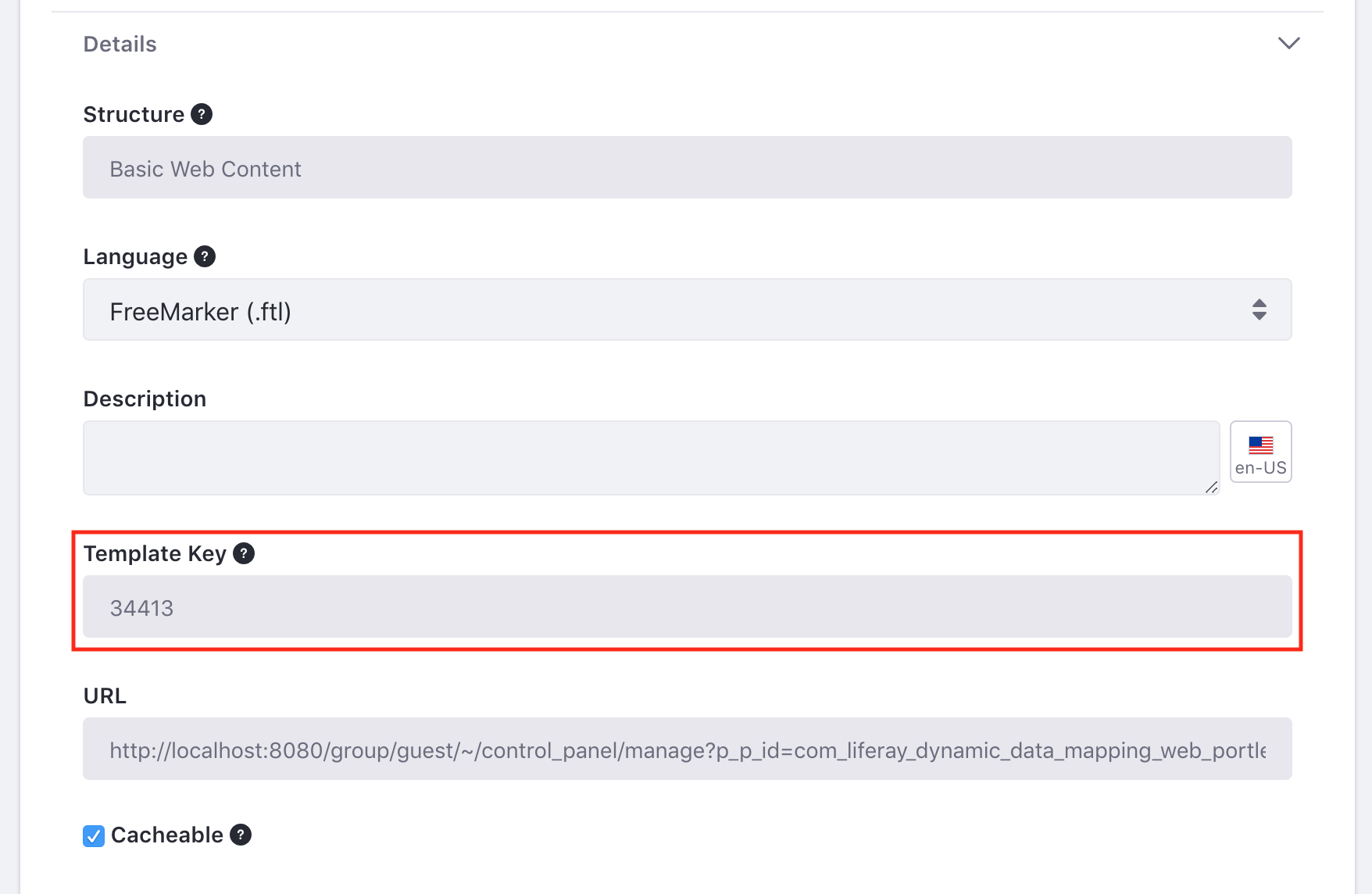 Figure 1: You can find the Template Key when view the Edit page for a template..