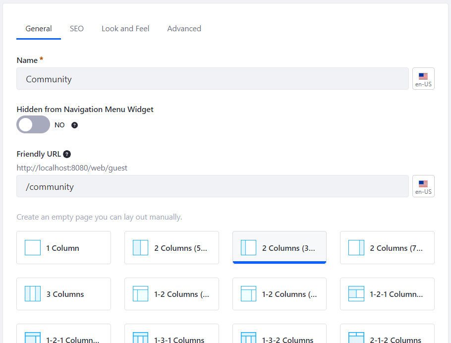 Figure 1: Create a page called Community with two columns.