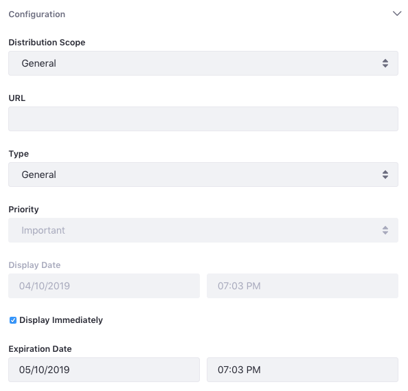 Figure 3: Configure your new alert or announcement.