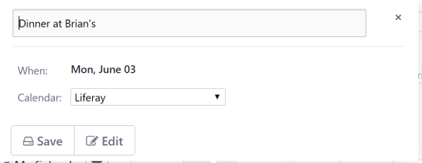 Figure 3: When you click anywhere on the calendar, youll see the event creation pop up appear. Click Edit to specify details for your event.