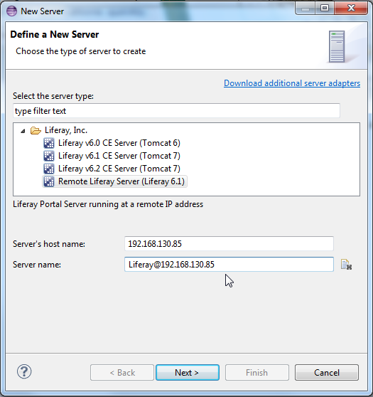 Figure 10.15: Define the remote Liferay server.