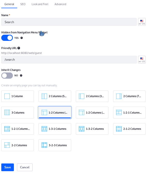 Figure 4: Configure the Search page. By default, it doesnt inherit changes from the page template.