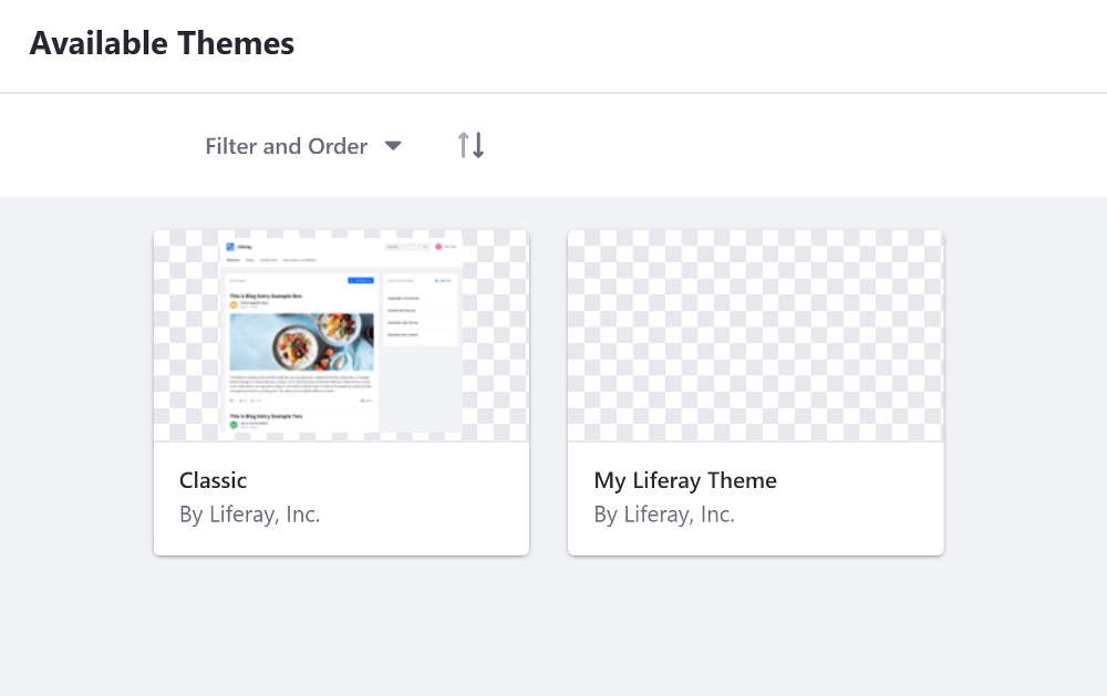 Figure 1: Your theme thumbnail is displayed with the rest of the available themes.