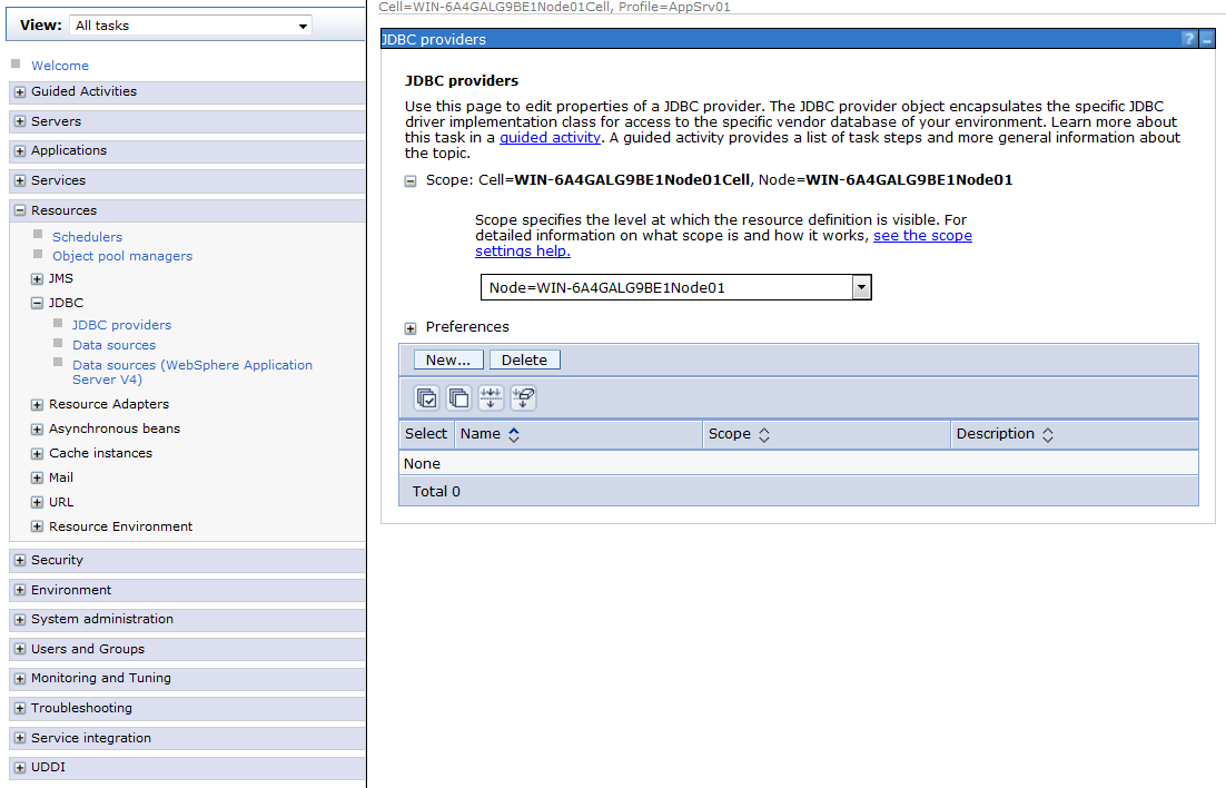 図 3: WebSphere JDBC プロバイダ