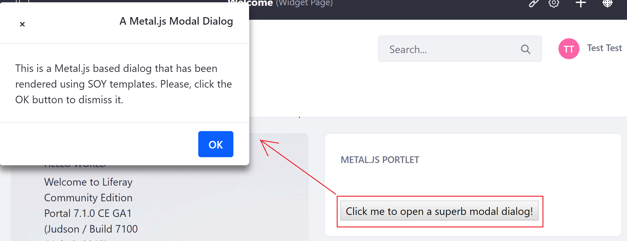 Figure 1: Clicking the button returns displays a dialog window.