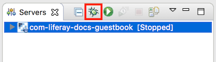 Figure 1: The red box in this screenshot highlights the debug button. Click this button to start the server in debug mode.