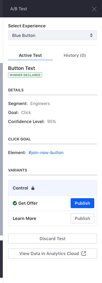 Figure 1: If youre satisfied with the A/B tests results, publish the winning Variant.