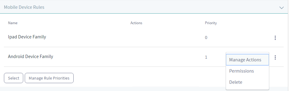 Figure 3: You can select a mobile device family to apply for a site or page from the Navigation section of Site Administration.
