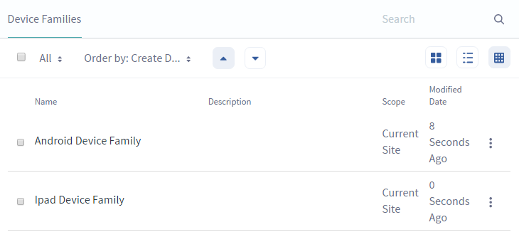 Figure 1: You can manage device rules by clicking on a Mobile Device Family.