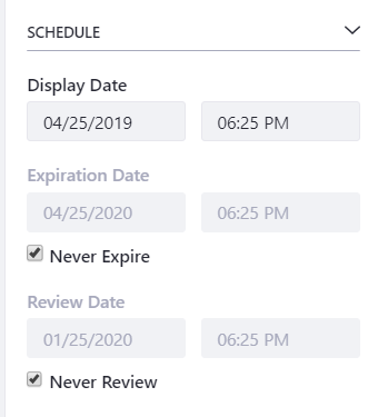 Figure 1: The web content scheduler can be easily accessed from the right panel of the page.