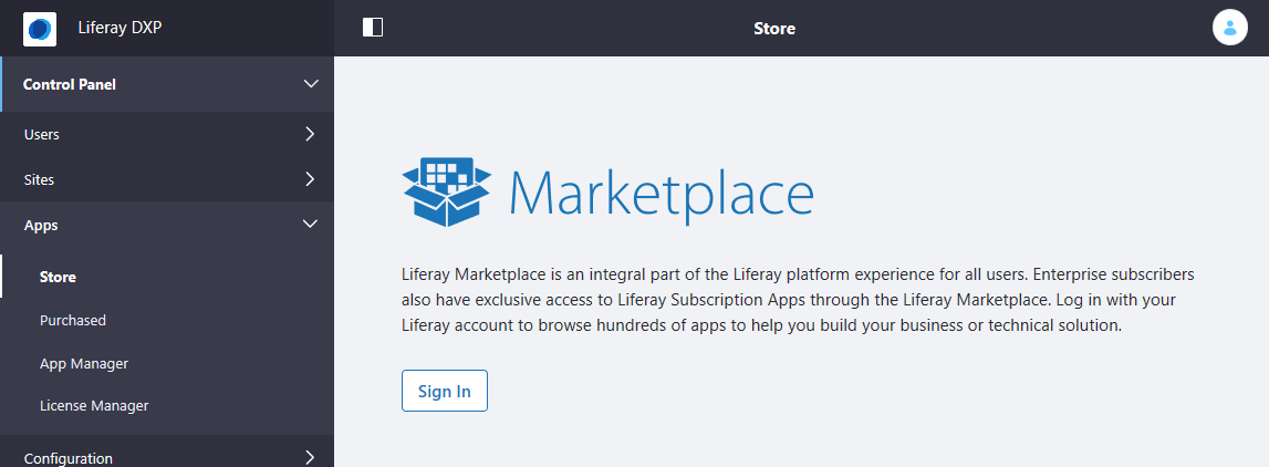 Figure 2: Click the Store link and authorize Marketplace to access your local account.