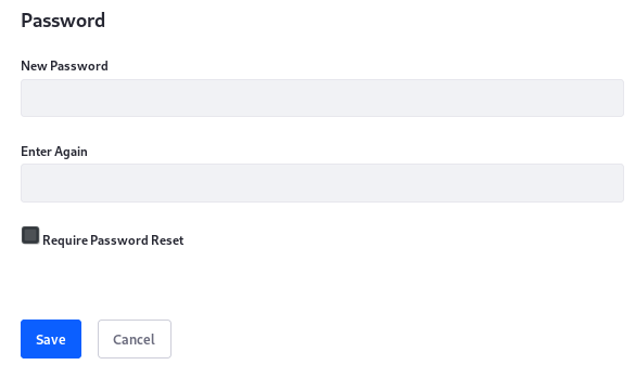Figure 3: Enter the password twice to manually set the password for a user. If the Password Policy youre using is configured to allow it, select whether to require the user to reset their password the first time they sign in to the portal.