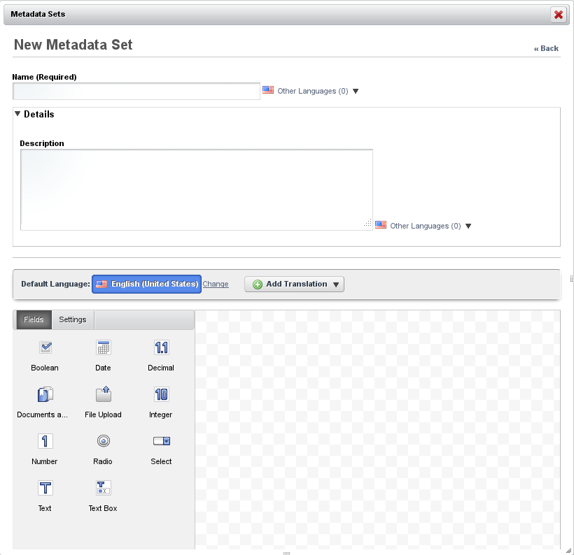Figure 4.6: Adding a New Metadata Set