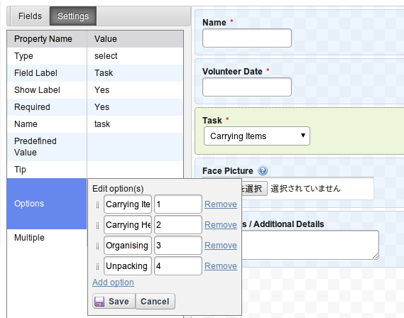Figure 9.3: Data field
properties.