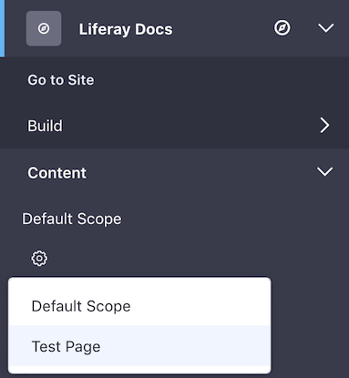 Figure 2: Select the pages scope under the Content menu in Site Administration.