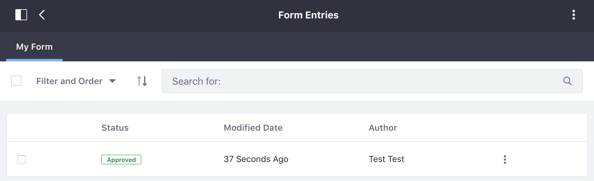 図4：各エントリのステータスは、FormsアプリケーションのForm Entries画面に表示されます。