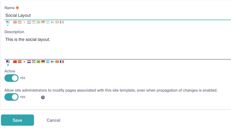 Figure 1: You can give your site template a custom name and description and also specify several configuration settings..
