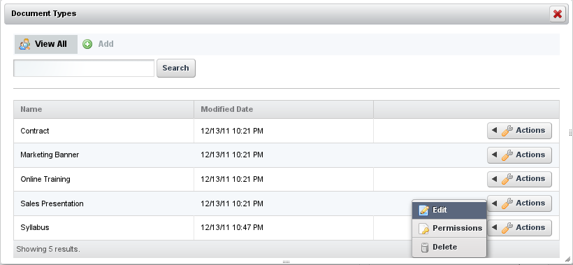 Figure 4.3: Document Types Dialog Box
