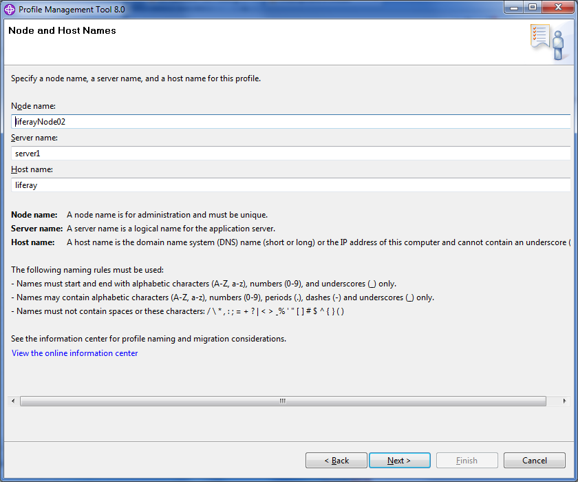 Figure 14.50: Choose node and host names appropriate to your environment.