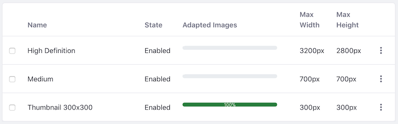 Figure 1: The Adapted Images column shows the percentage of images that are adapted for each resolution. 