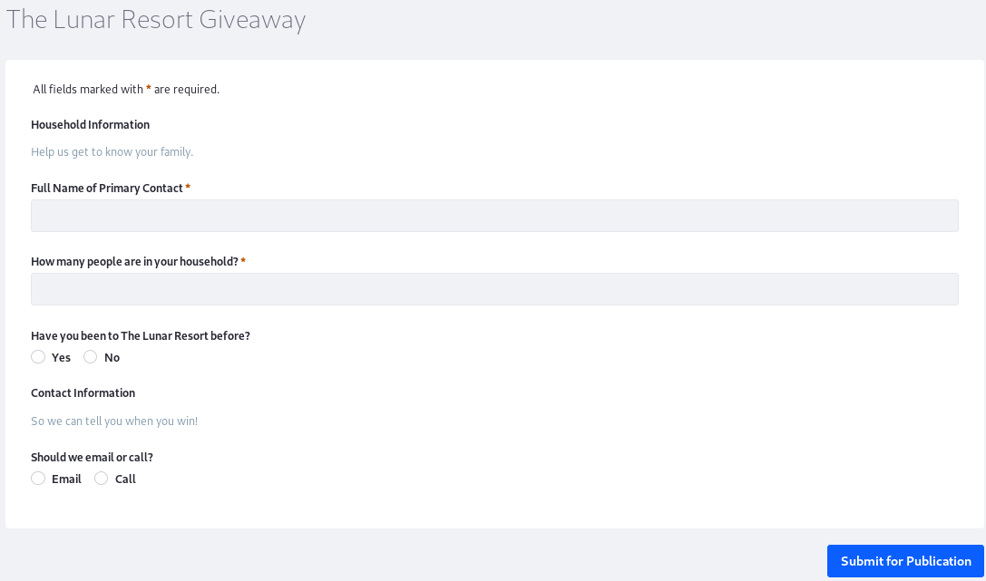 図5：Lunar Resort Giveawayフォームに記入する準備ができました。