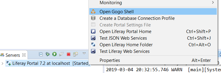 Figure 1: Select Open Gogo Shell to open a terminal window in Dev Studio using Gogo shell.