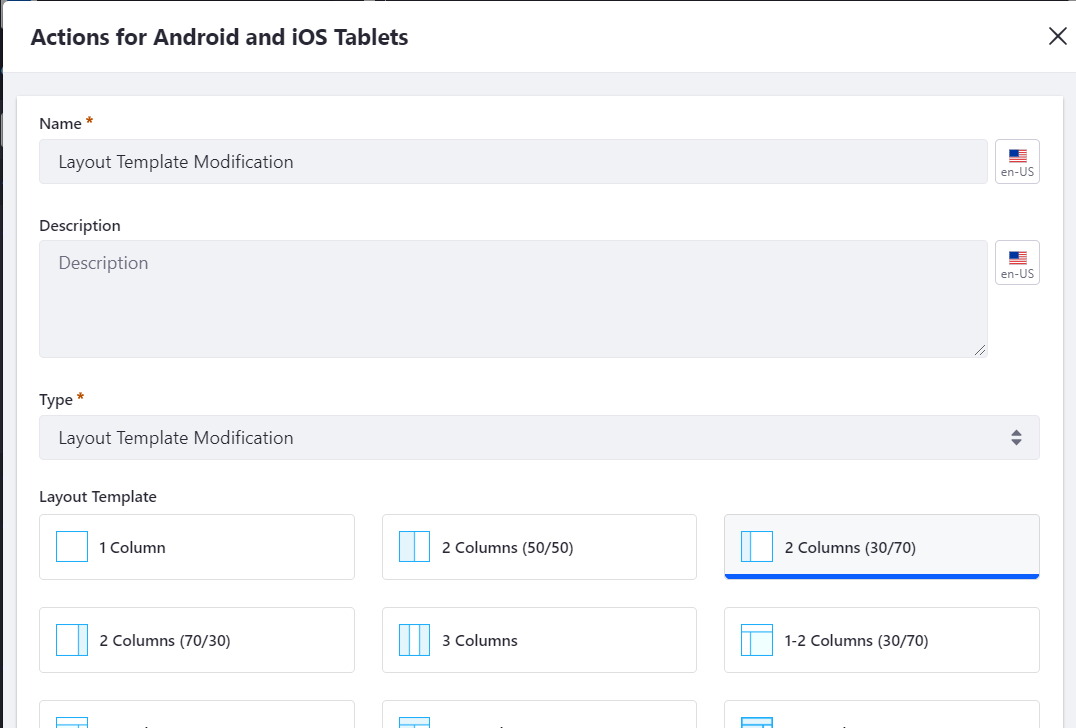 Figure 3: Create the Actions for Android and iOS Tablets.