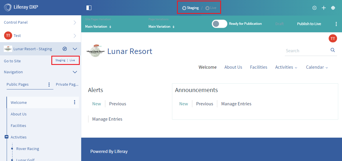 Figure 1: You can see the new staging options added to the top and left of your screen.