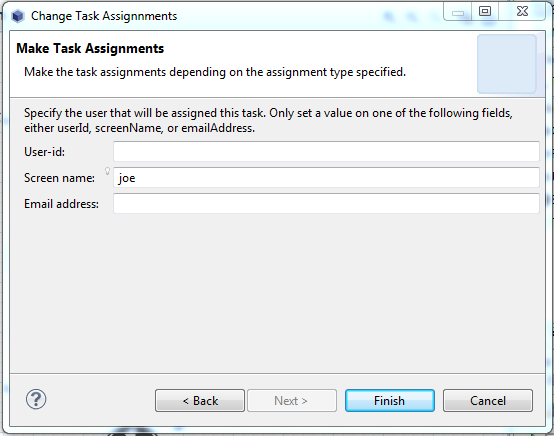 Figure 10.25: Designer lets you assign a task to a specific user of Liferay Portal.