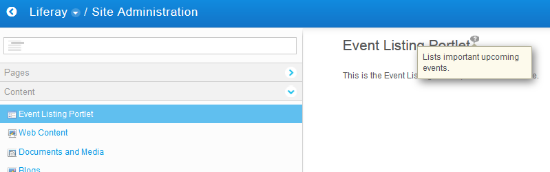 Figure 3: Notice that your portlet title and description are visible in Site Administration.