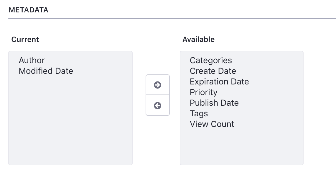 Figure 1: You can configure the Asset Publisher to display various kinds of metadata about the displayed assets.