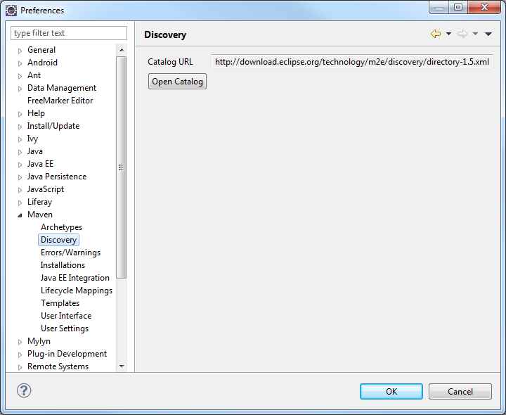 Figure 9: In Preferences, open the plugin catalog for Maven.