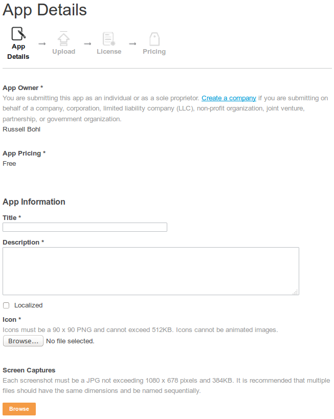 Figure 15.6: This is part of the form you need to submit when submitting an app to Liferay Marketplace.