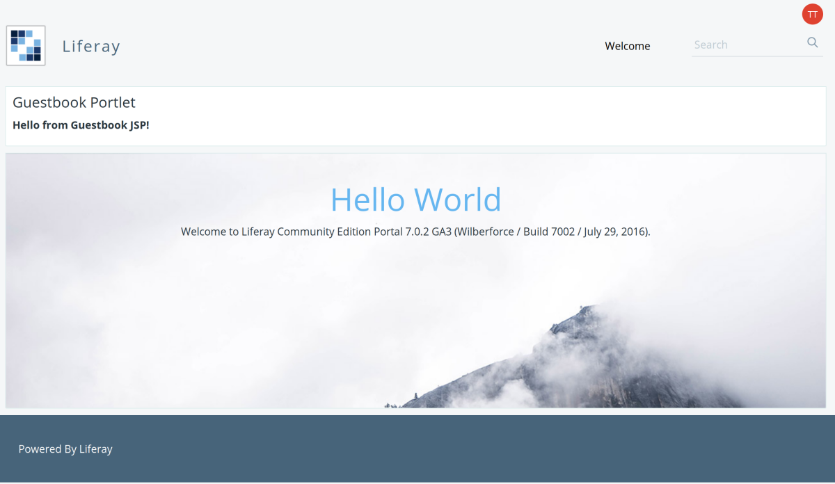 Figure 4: This is the default Liferay homepage. It contains several portlets, including the initial version of the Guestbook application that you created.