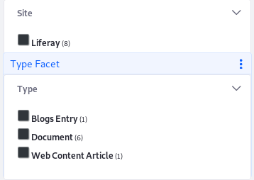 図4：* Site および Type *は、遭遇する2つのファセットセットです。 入力した検索語を含む結果にドリルダウンできます。