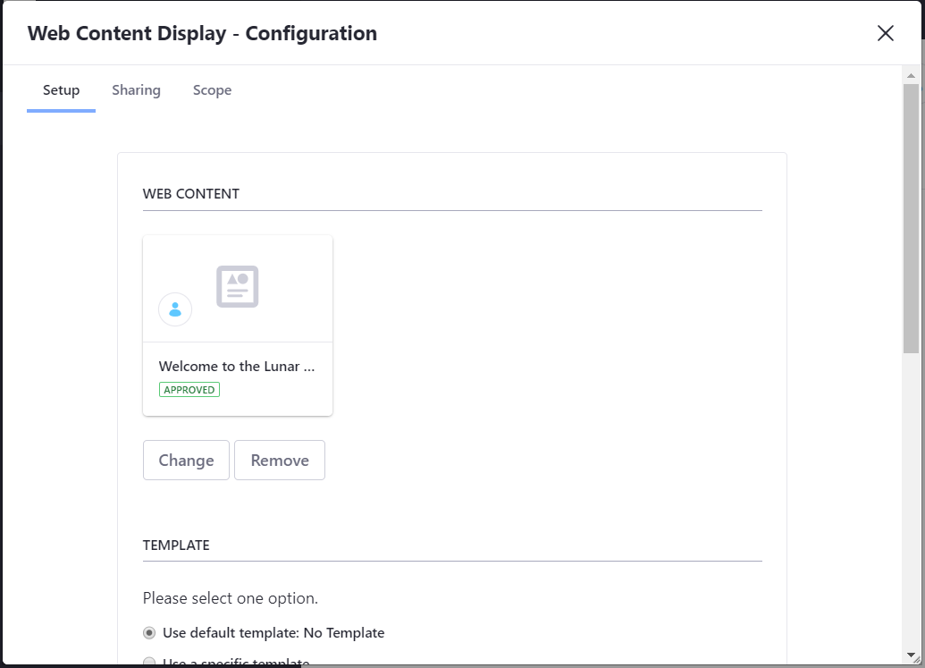 Figure 2: Publishing web content is a snap. At a minimum, you only have to select the content you wish to publish. You can also enable lots of optional features to let your users interact with your content.