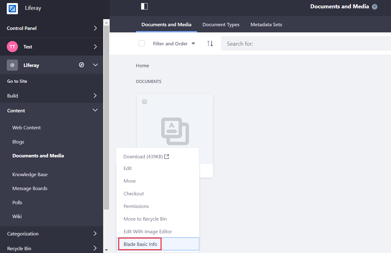 Figure 1: The new Blade Basic Info option is available from the entrys Options menu.